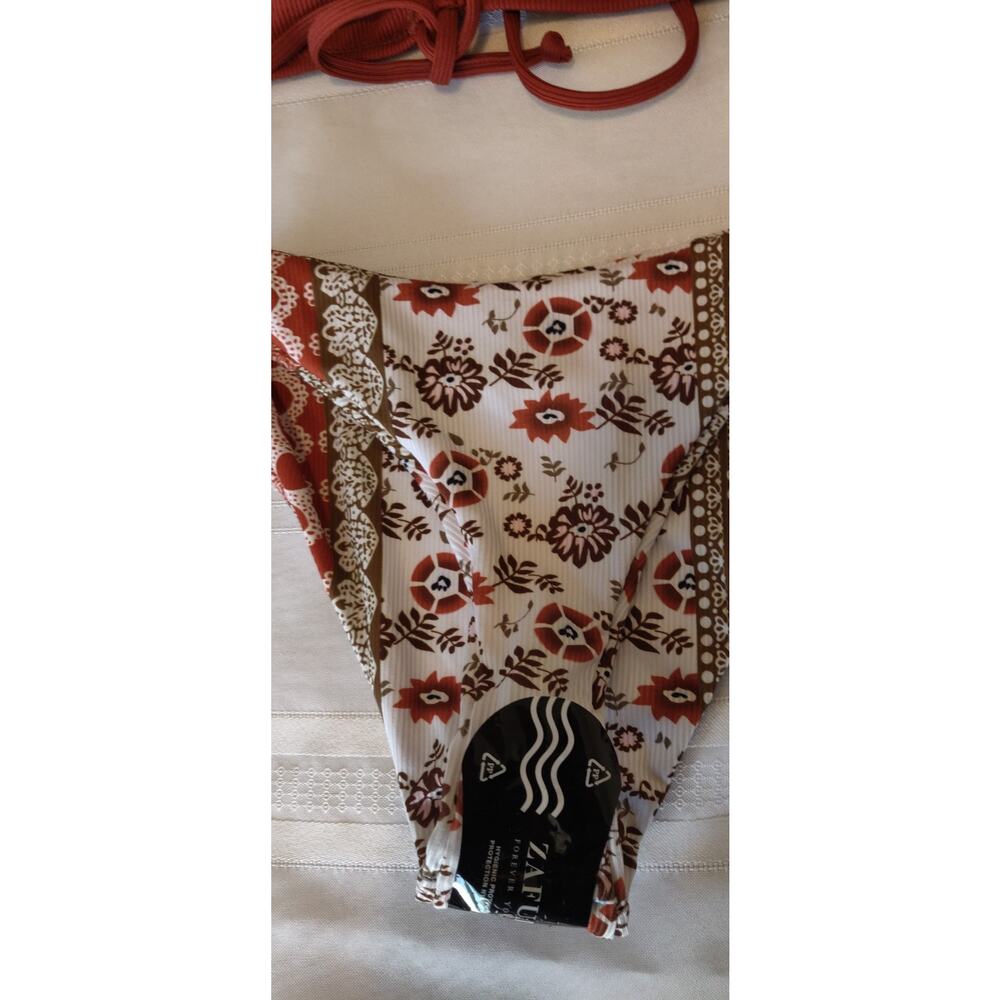 Zaful Bikini Swimsuit Sz S 4 NWT Strappy Back 2 Piece Rust, Brown,White NEW - Picture 14 of 15